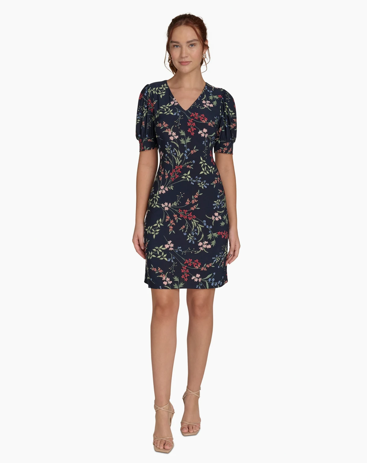 Women's Puffed-Sleeve Floral Shift Dress