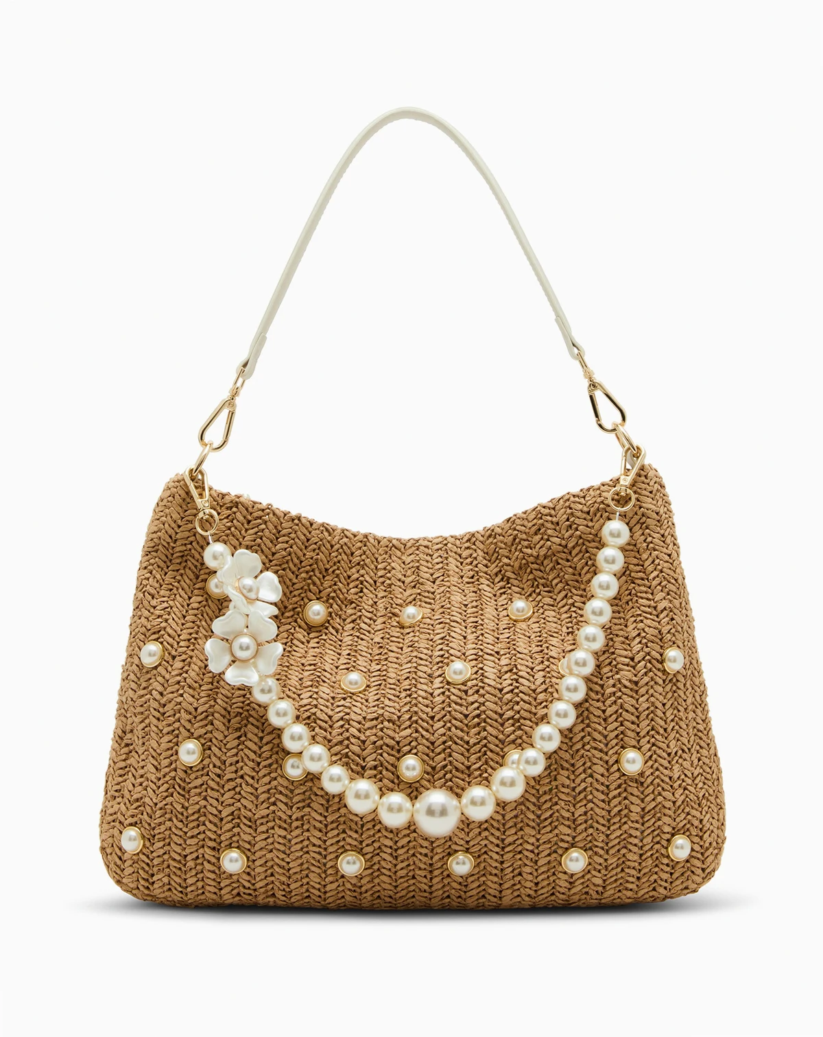 Straw Cultured Pearl Large Hobo Bag