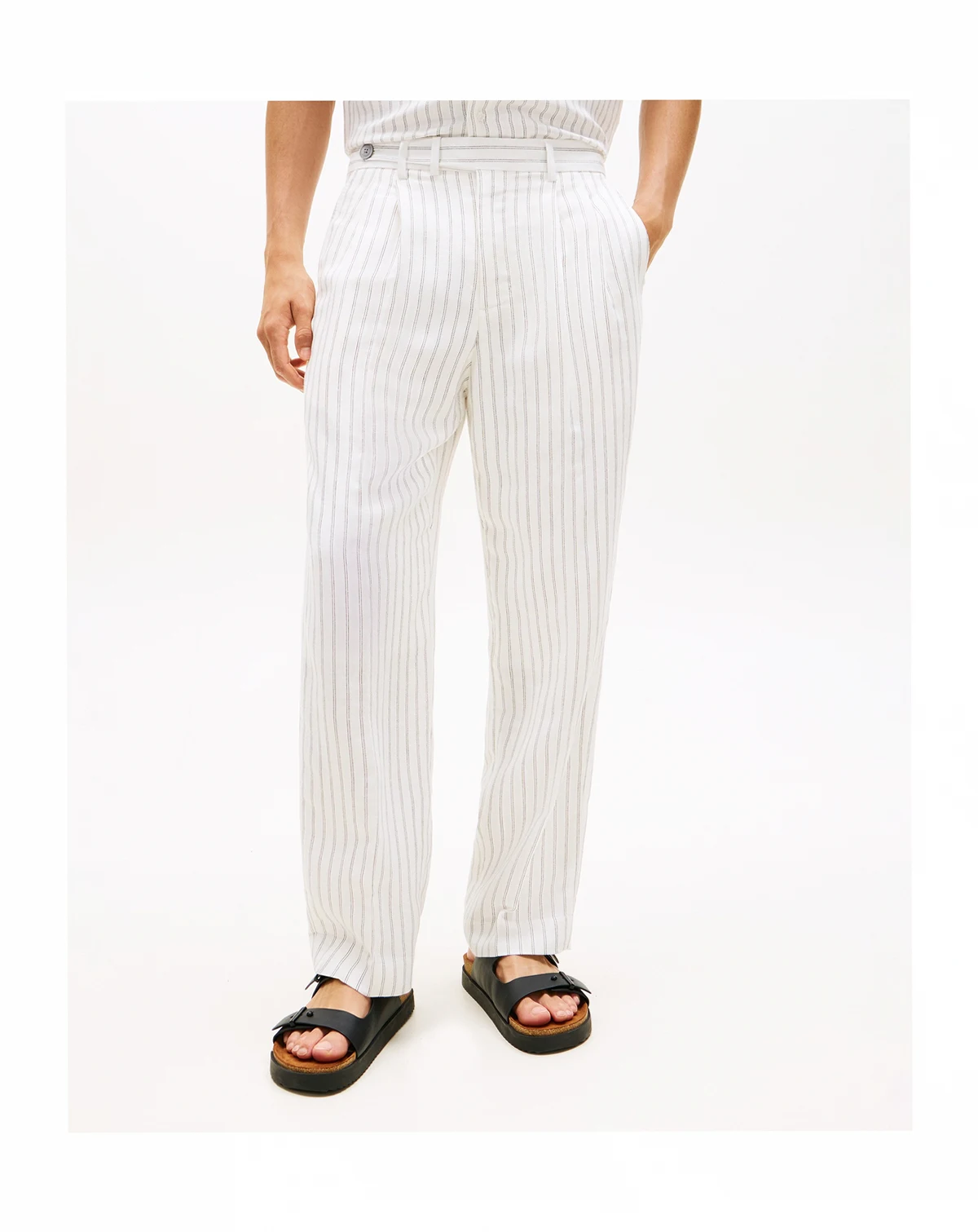 Men's Stripe Linen-Blend Regular-Fit Pants