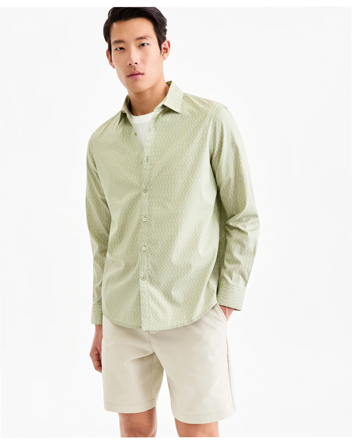 Men's Long-Sleeve Crescent Dots Poplin Shirt, Macy's Exclusive