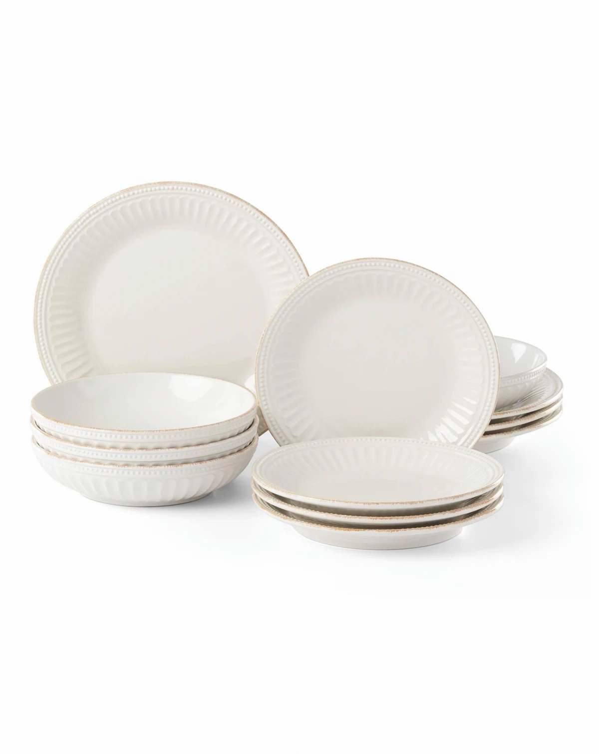 French Perle Groove 12 Pc Dinnerware Set, Service for 4