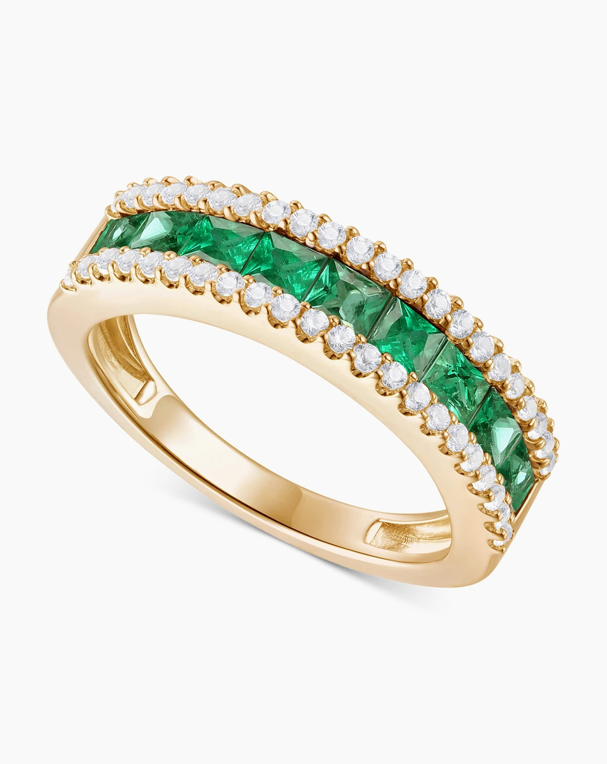 Emerald (1 ct. t.w.) & Diamond (1/3 ct. t.w.) Channel Set Band in 14k Gold (Also available in Ruby & Sapphire)