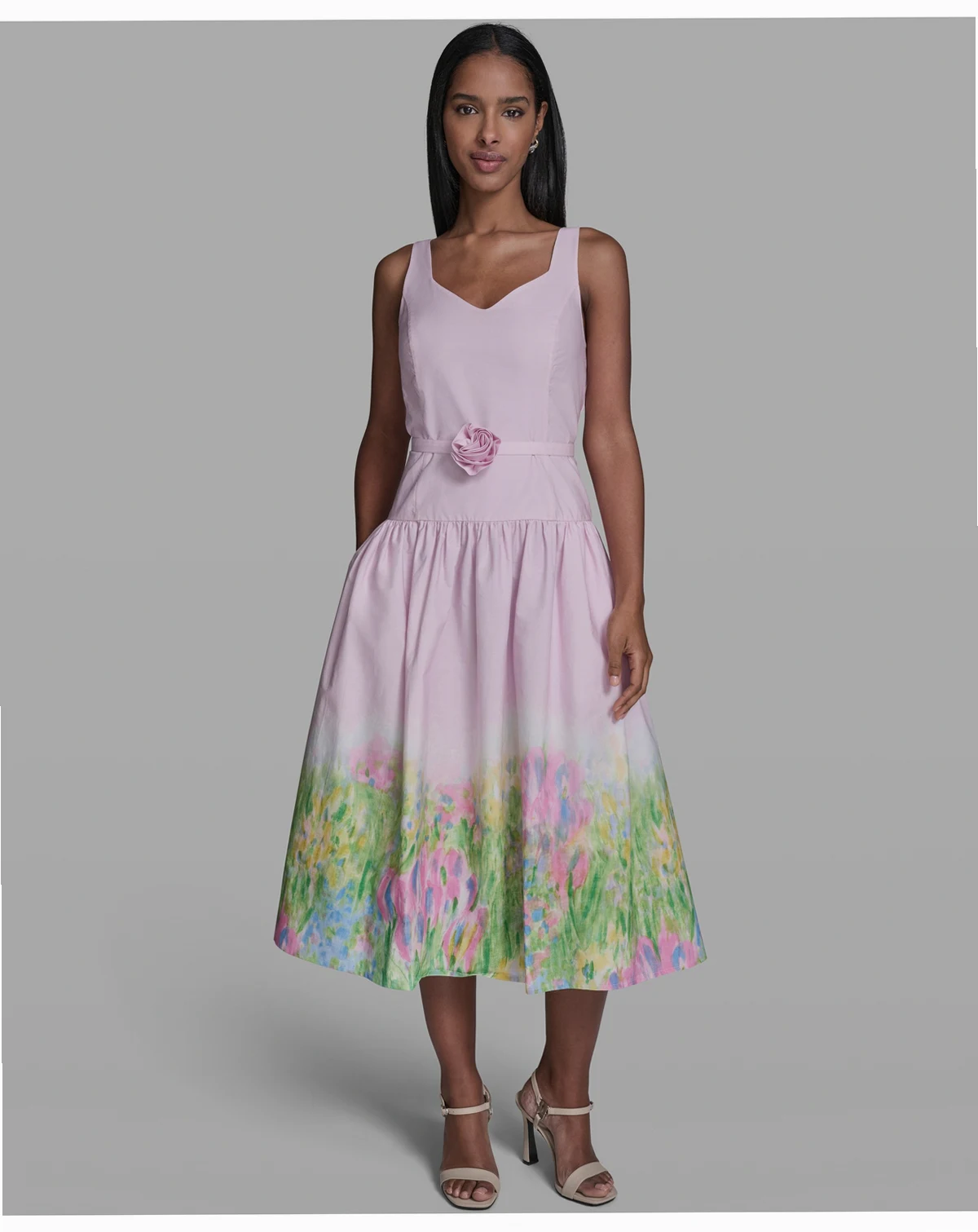 Women's Drop Waist Border Hem Midi Dress