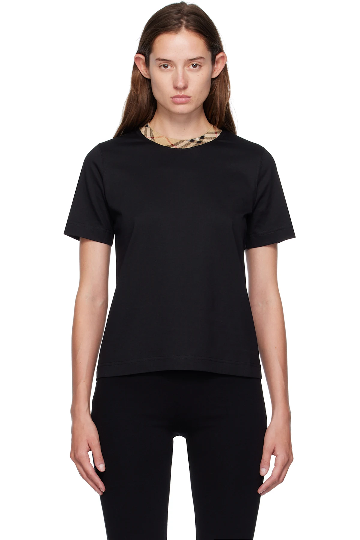 Black Check Trim Cotton T-shirt