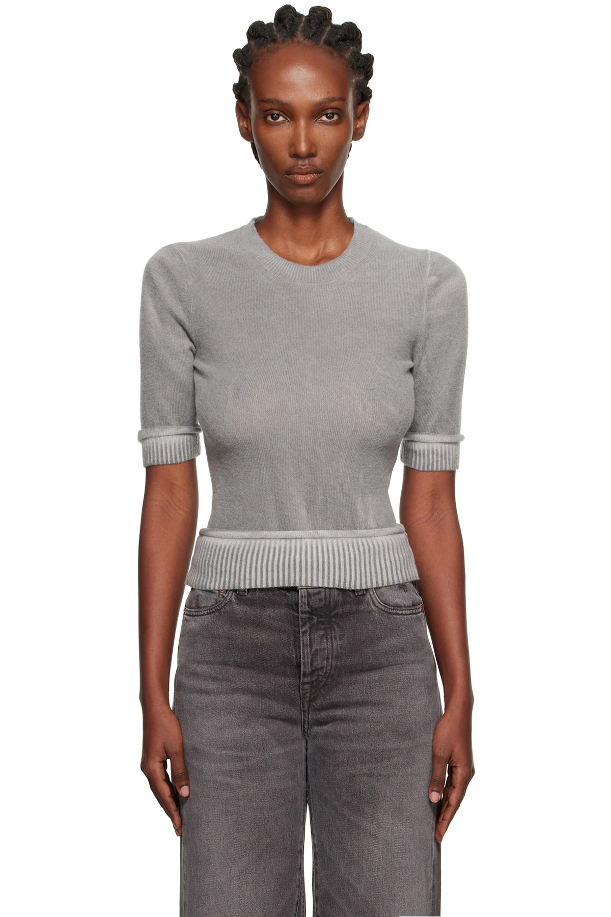 Gray Dual Short Sleeve Sweater