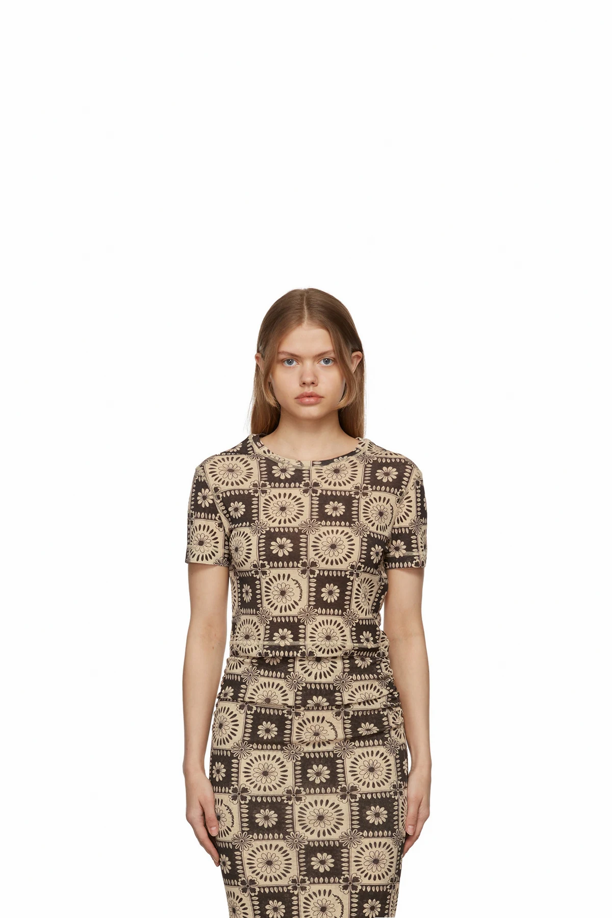 Brown & Beige Nilo Tile Print T-Shirt