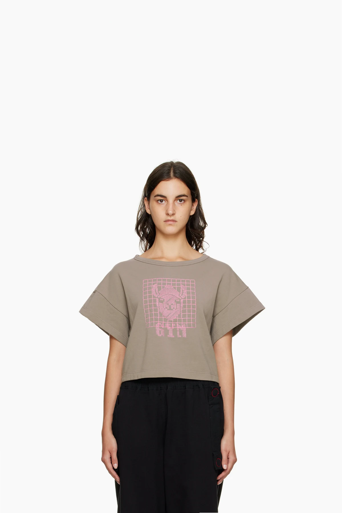 Taupe Embroidered Llama T-Shirt