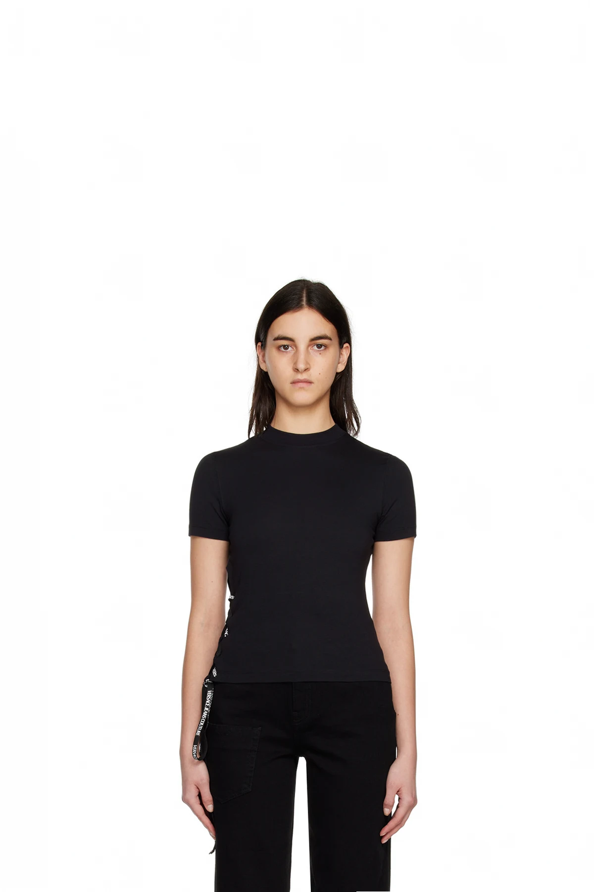 Black Lace-Up T-Shirt