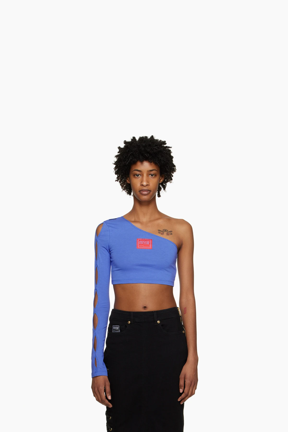 Blue Single-Shoulder Long Sleeve T-Shirt