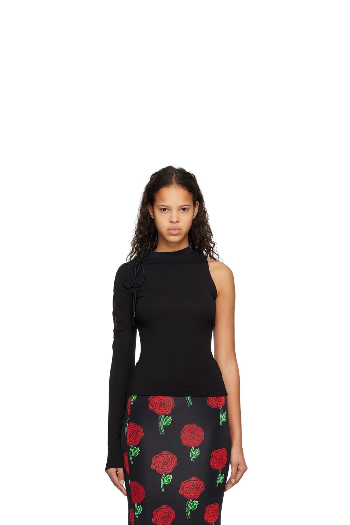 Black Lace-Up Long Sleeve T-Shirt