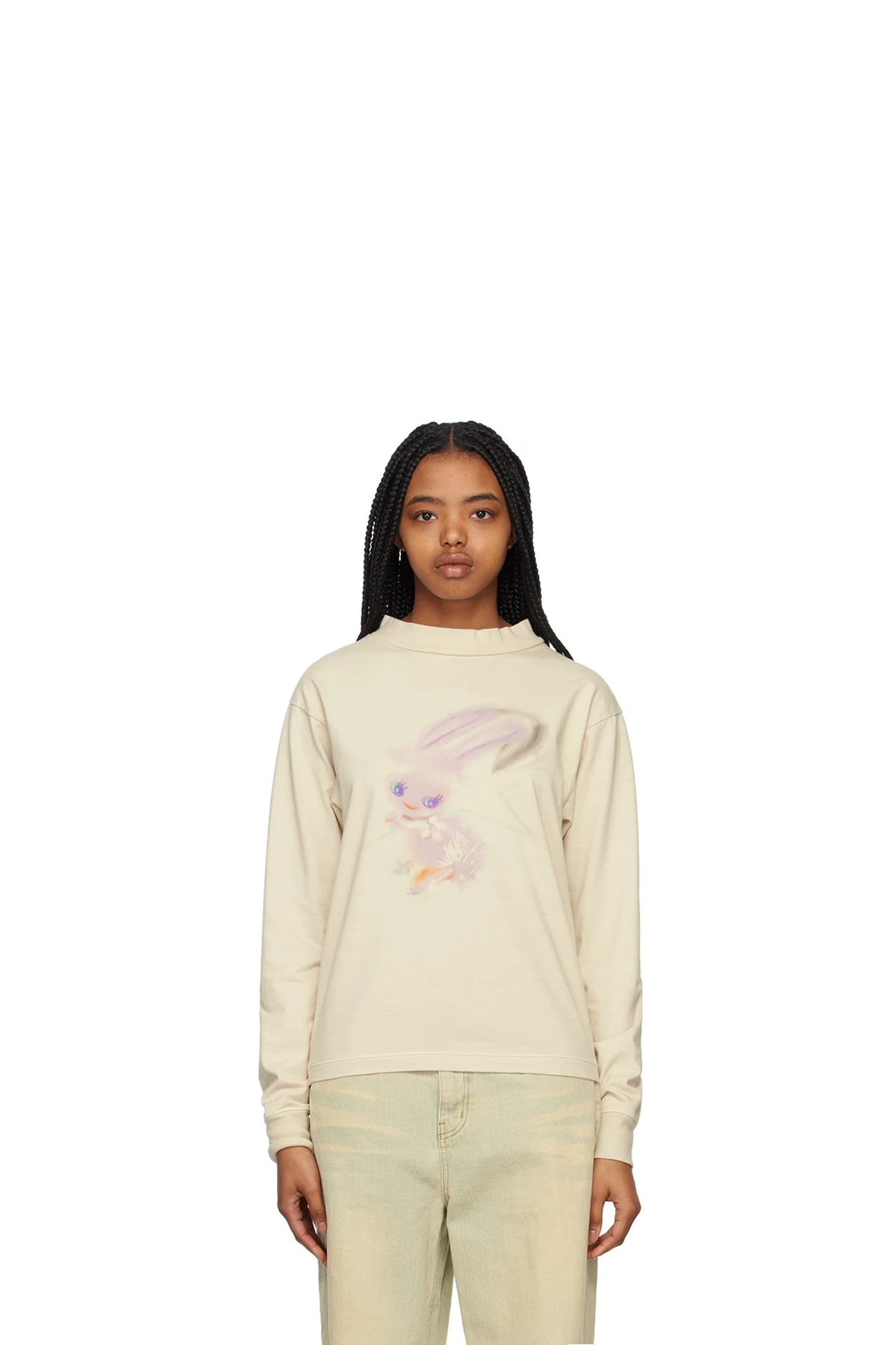 Beige Crewneck Long Sleeve T-Shirt