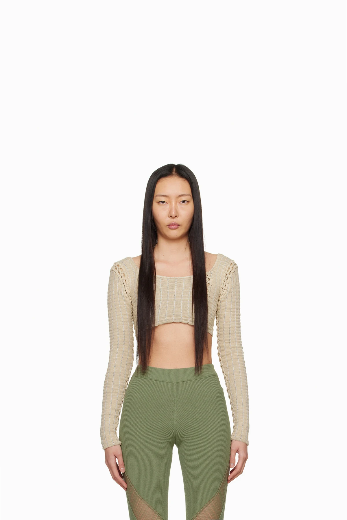 SSENSE Exclusive Beige Grid Long Sleeve T-Shirt