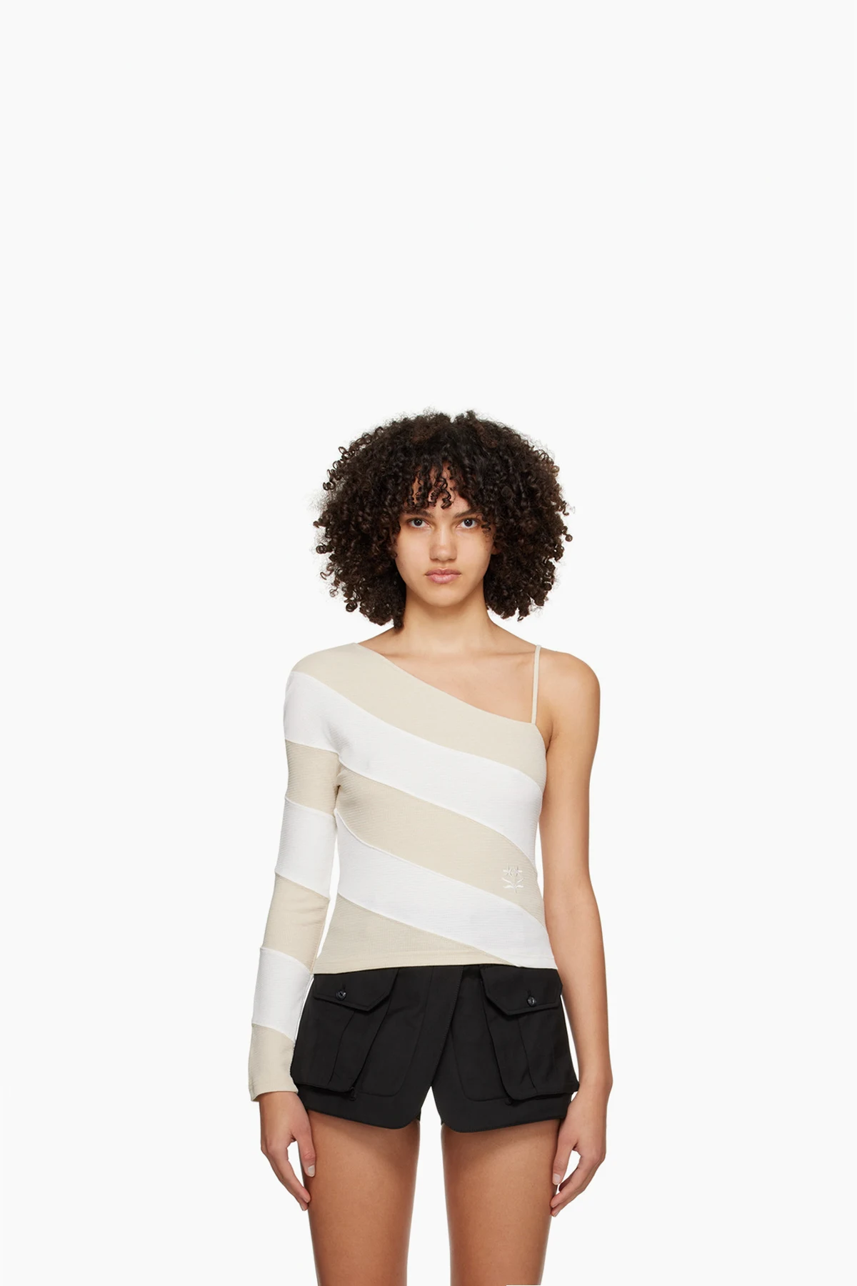 Beige & Off-White Oblique Long Sleeve T-Shirt