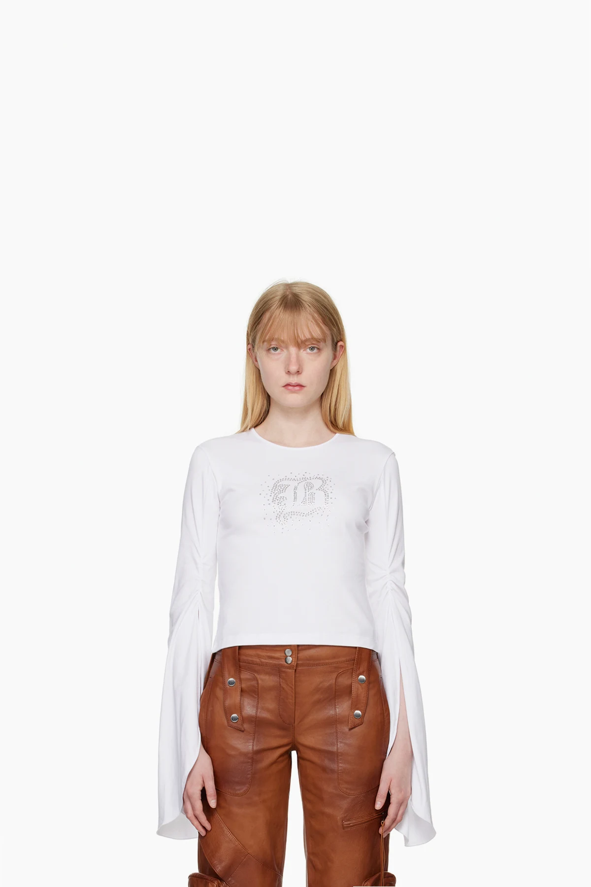 White Crystal-Cut Long Sleeve T-Shirt