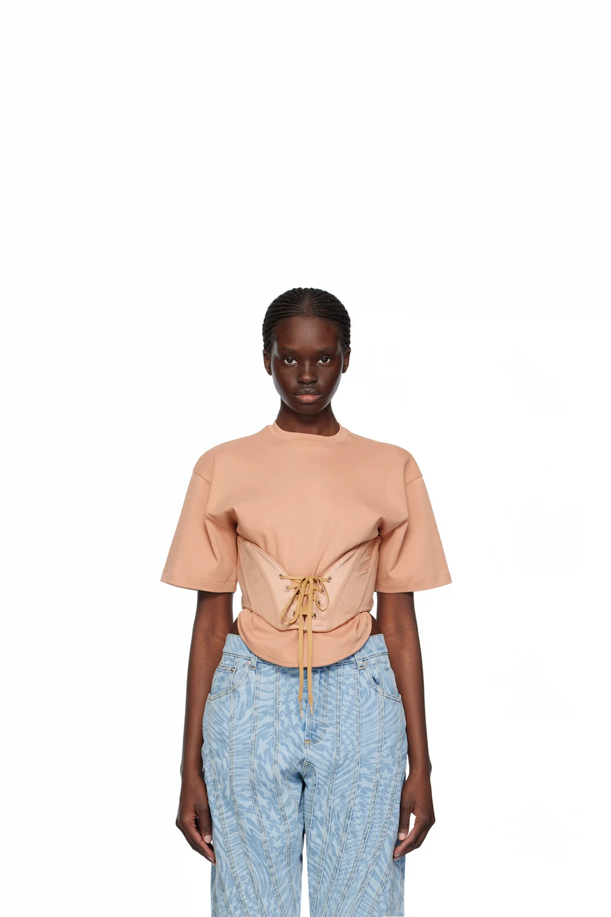 Tan Lace-Up T-Shirt