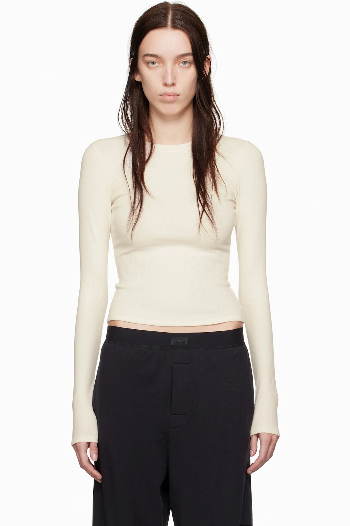 Off-White Cotton Rib Long Sleeve T-shirt