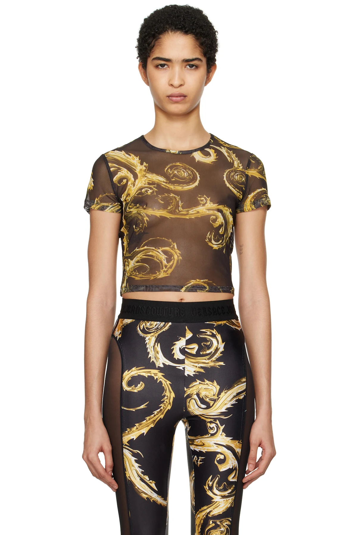 Black Chromo Couture Mesh Crop T-shirt