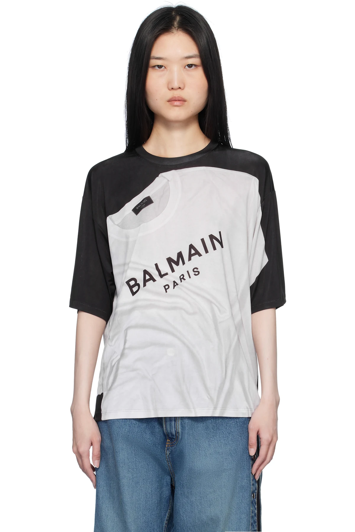 Black & White Loose Optical Illusion Print T-shirt