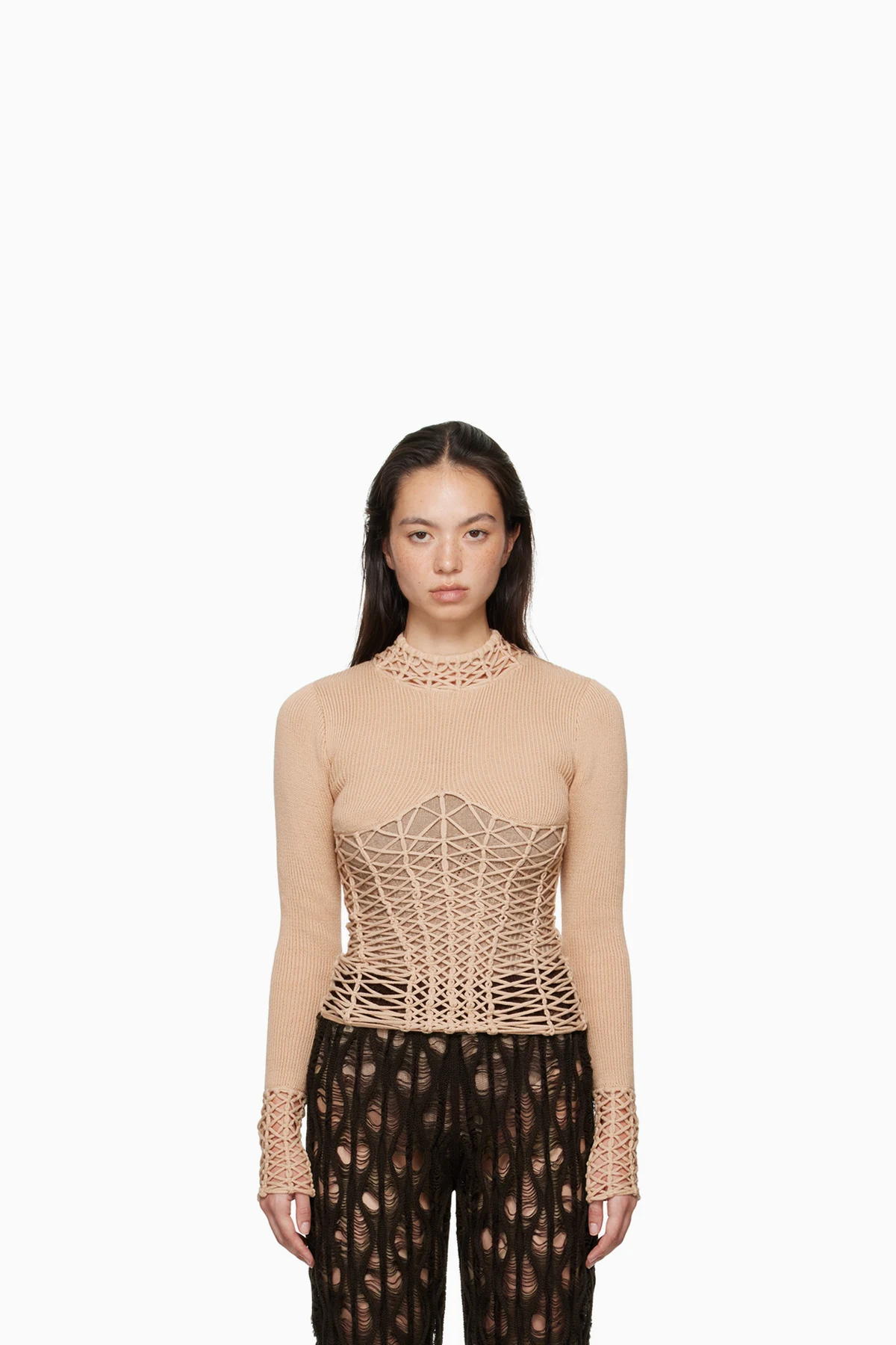 Beige Half-Seen Long Sleeve T-Shirt