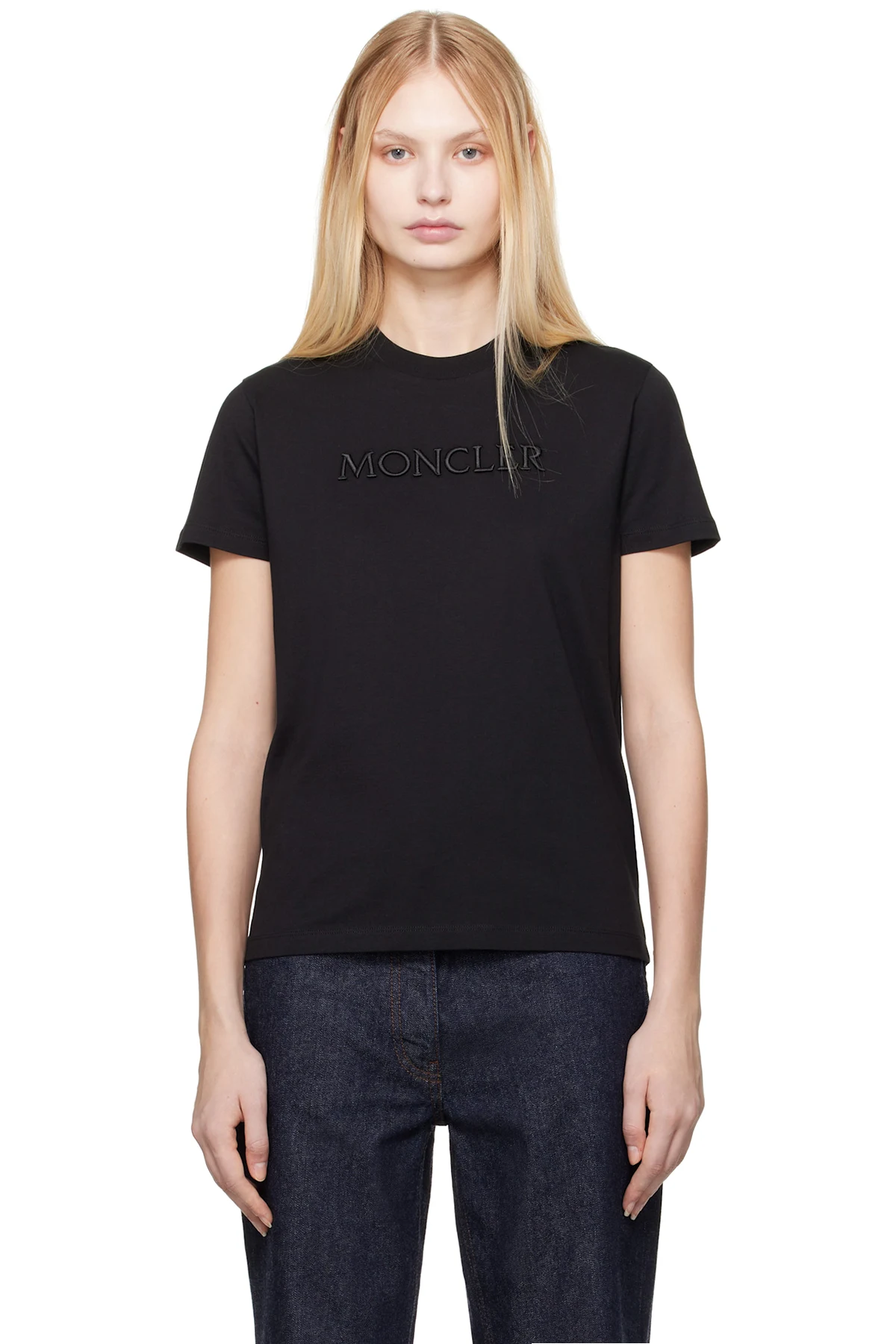 Black Embroidered Tonal Logo T-shirt
