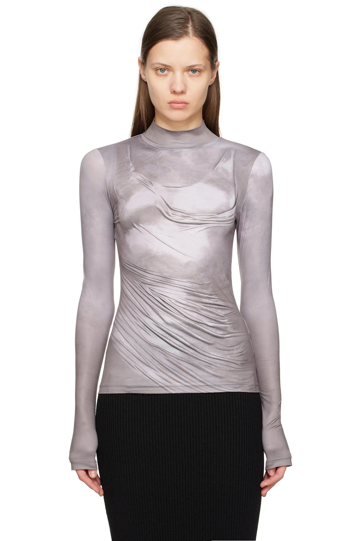 Gray Draped Print Trompe L'oeil T-shirt