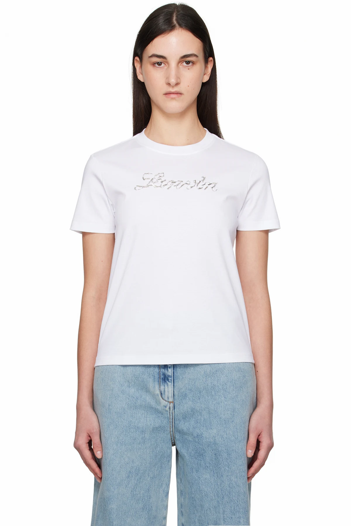 White 'Lanvin' Bead Embroidered T-shirt
