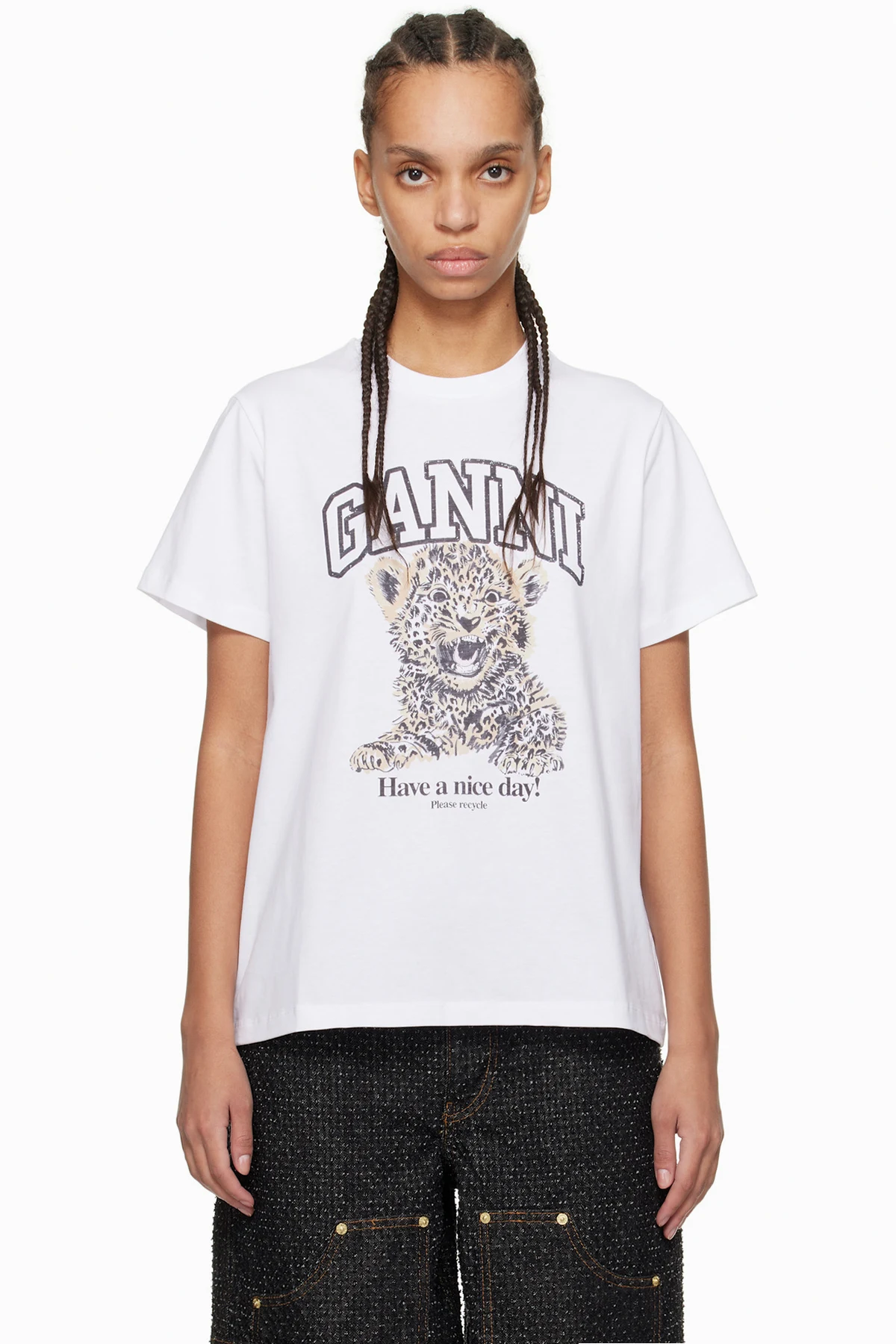 White Basic Jersey Leopard Relaxed T-shirt