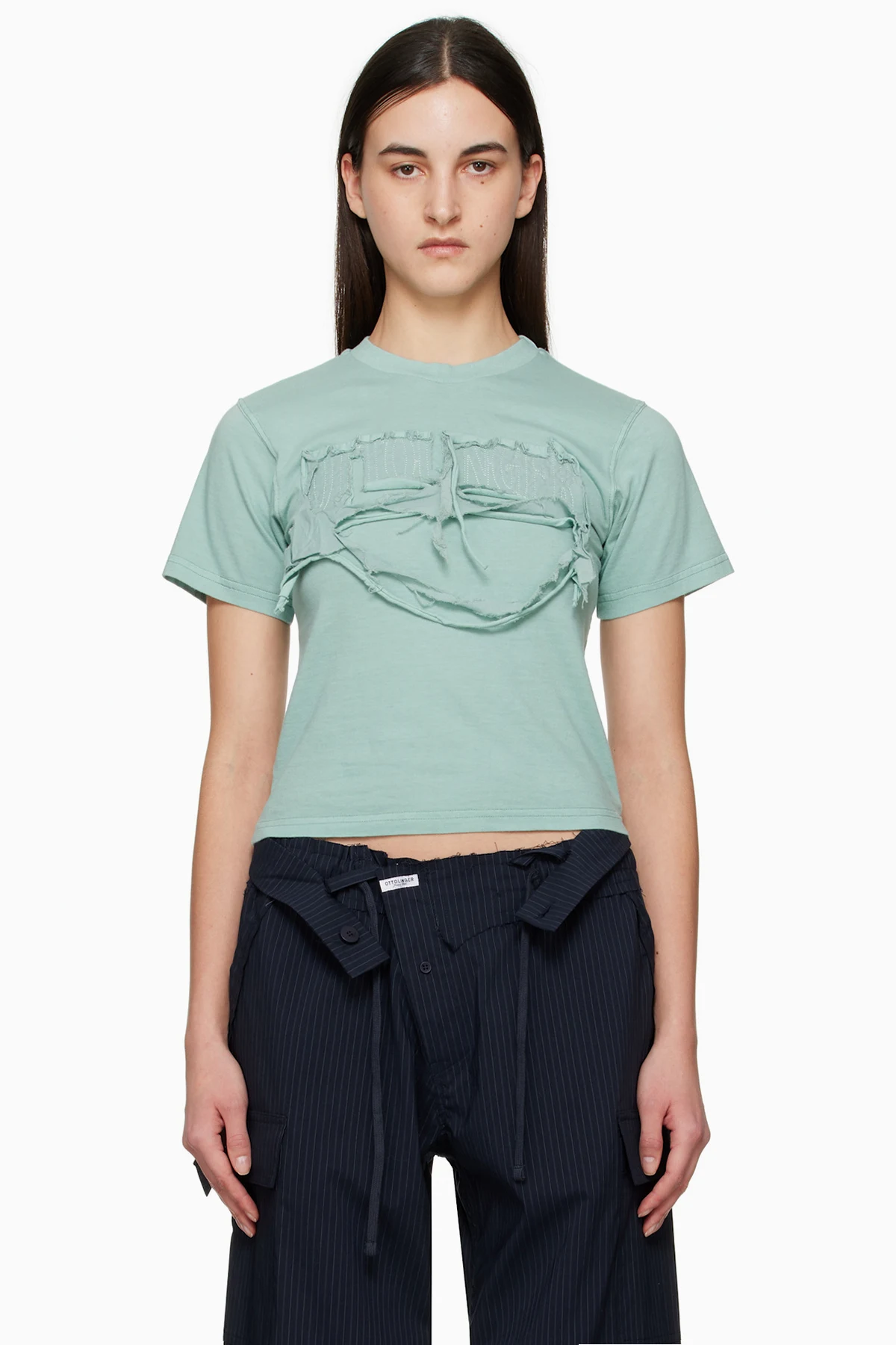 Blue Distressed Fitted T-shirt