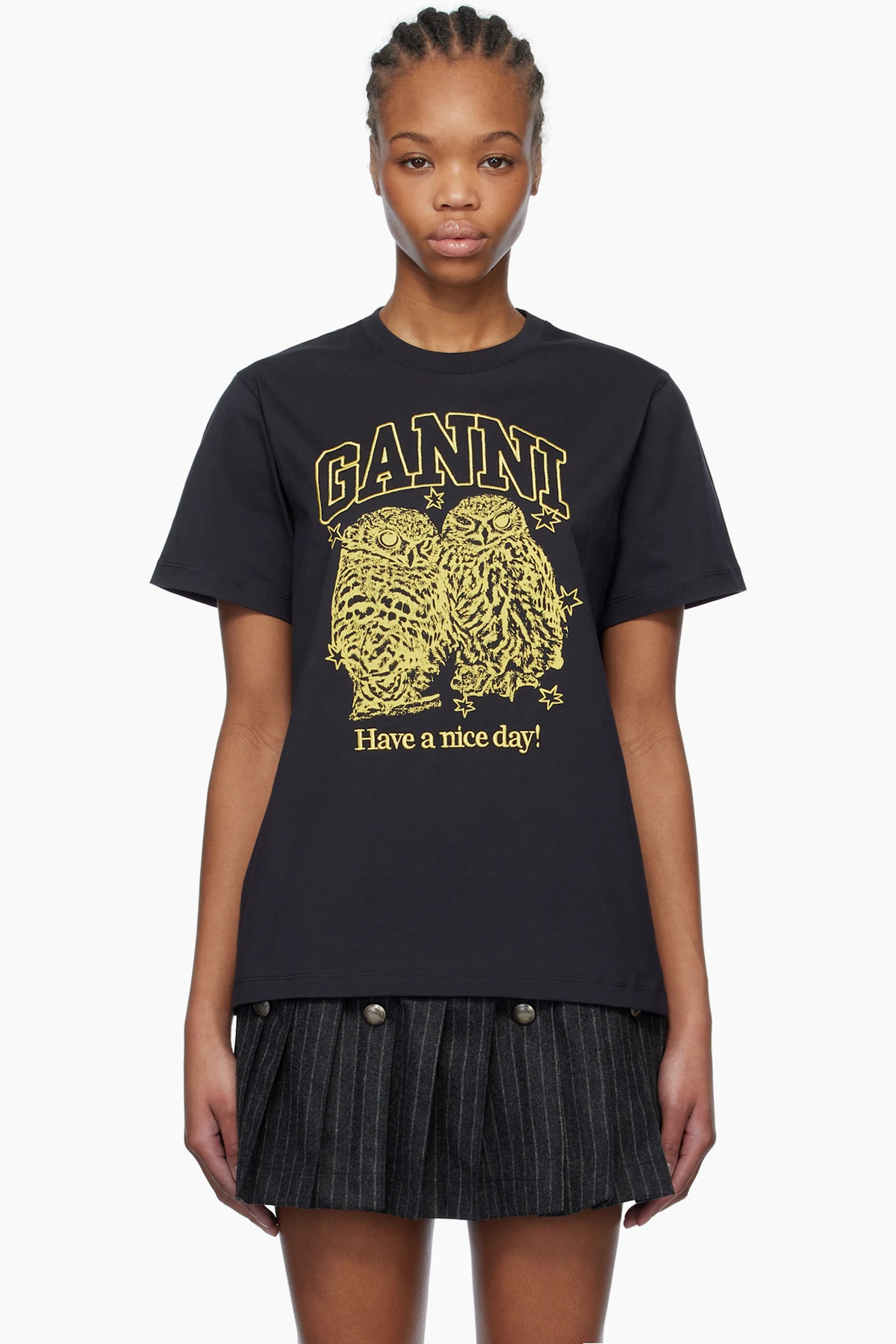 Black Basic Jersey Owls Relaxed T-shirt