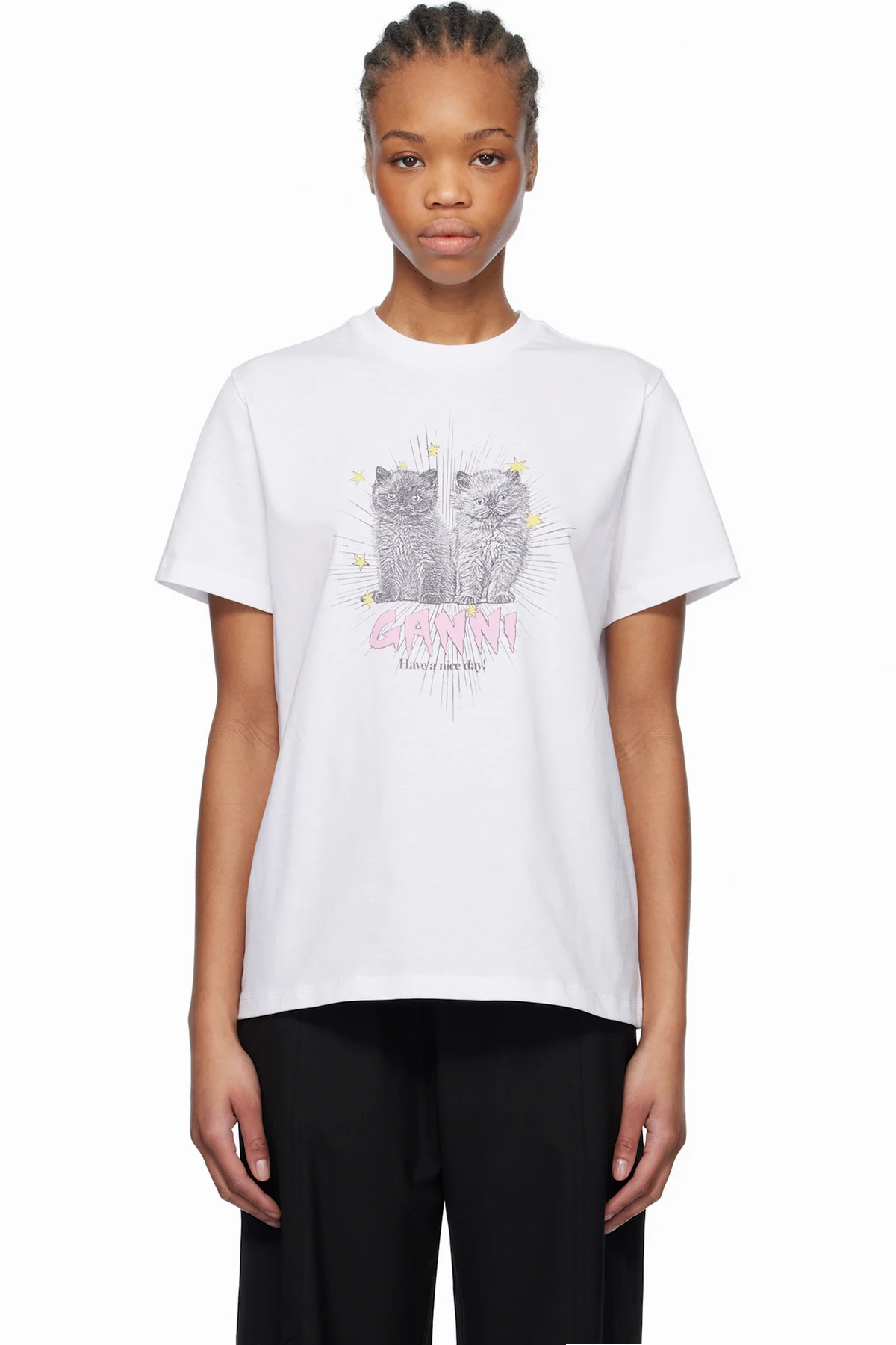 White Basic Jersey Kittens Relaxed T-shirt