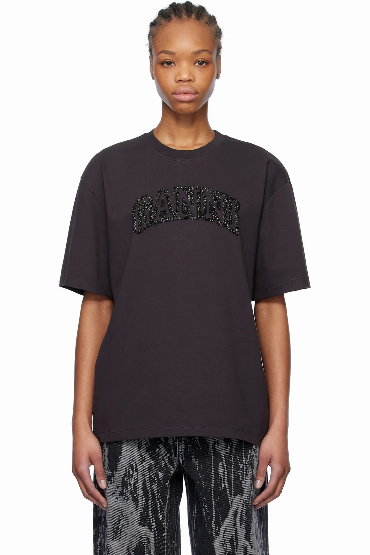 Black Heavy Cotton Drop Shoulder 'GANNI' T-shirt