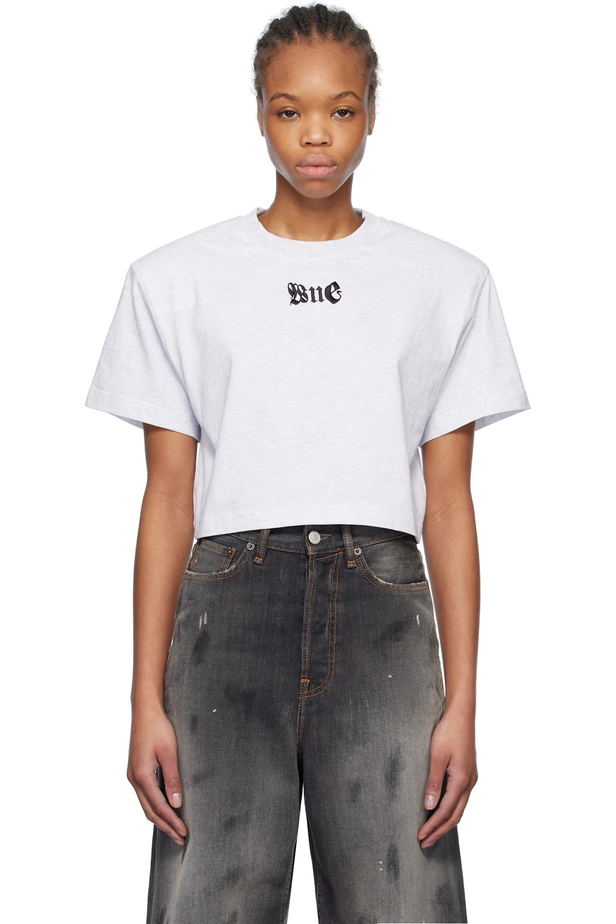 Gray Shoulder Pad Cropped T-shirt