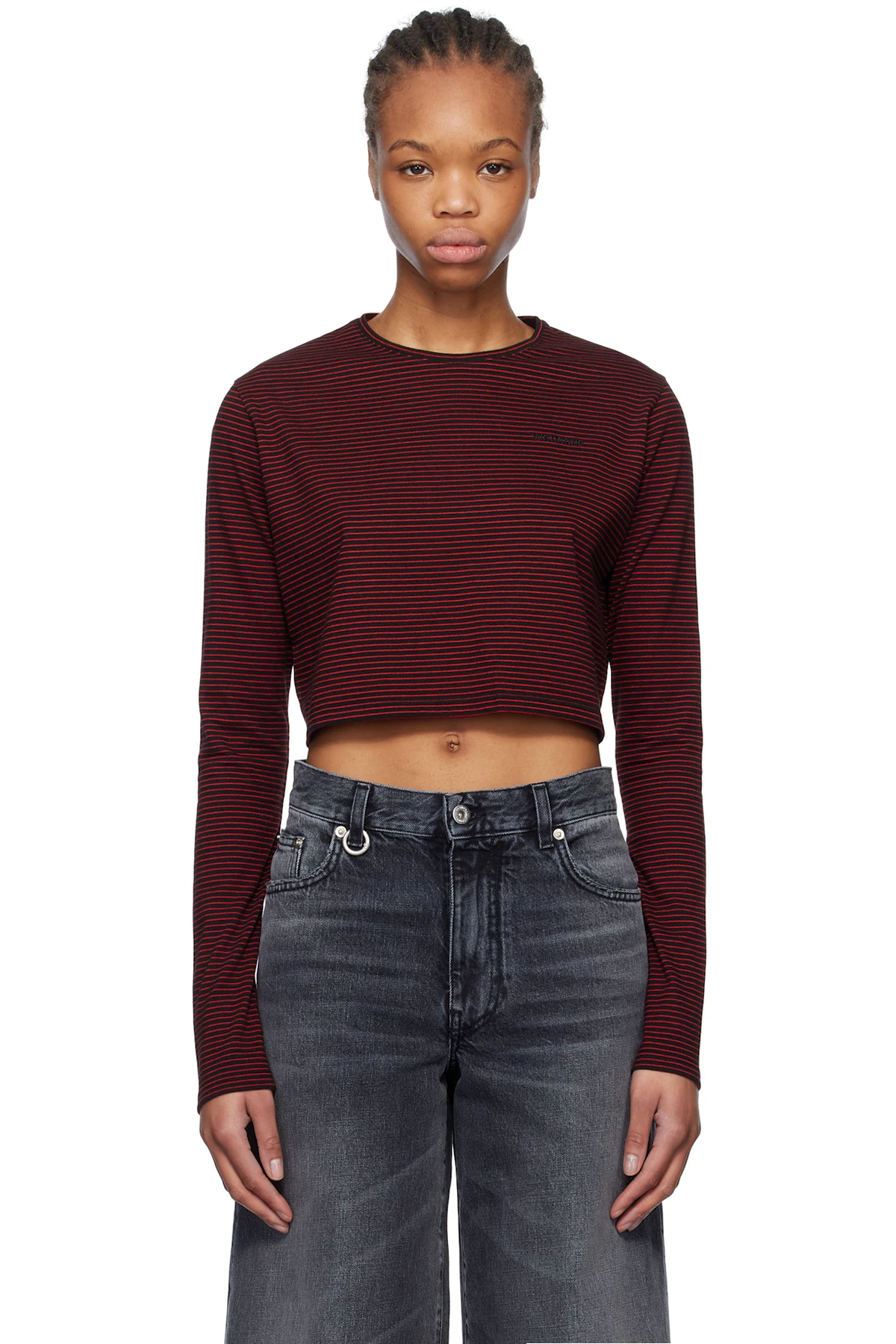 Black & Red Striped Cropped T-shirt