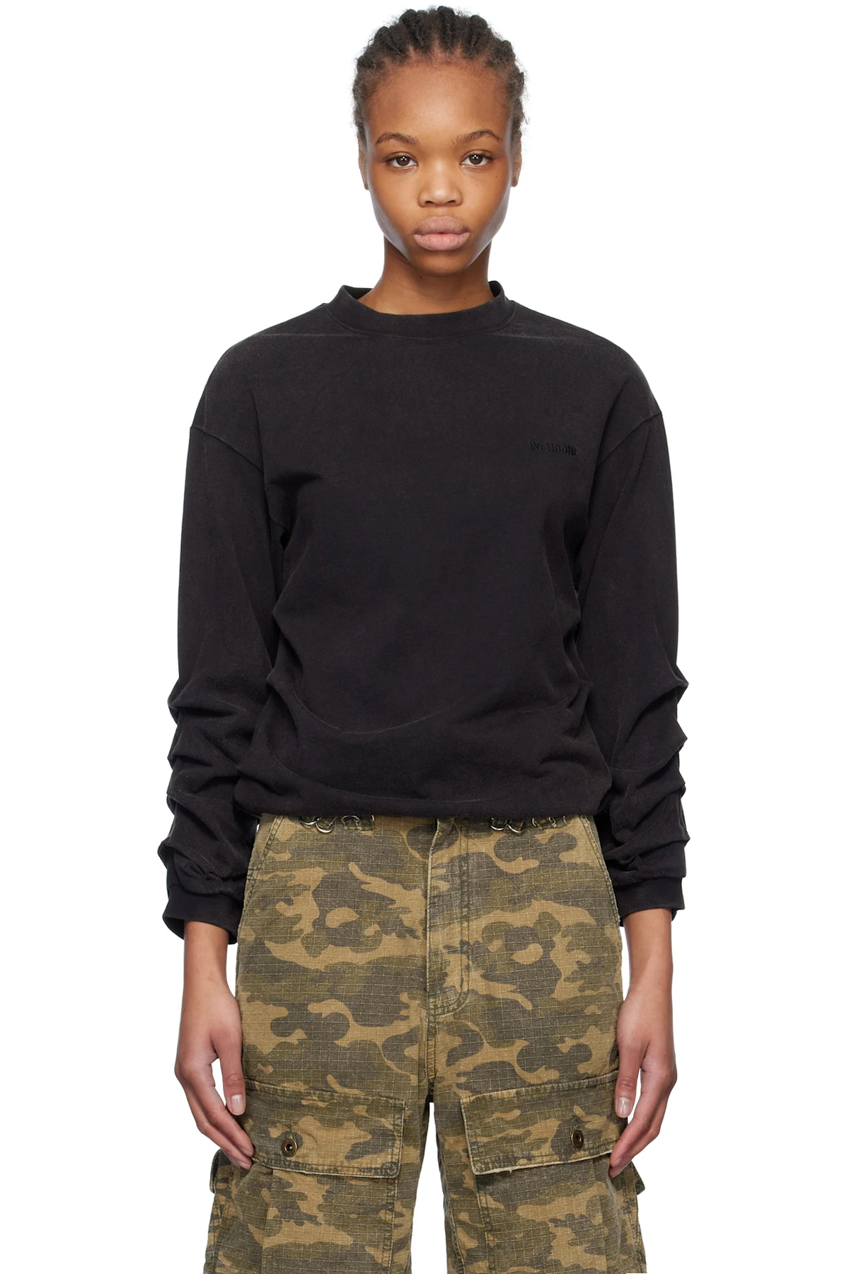 Black Wrinkled Long Sleeve T-shirt