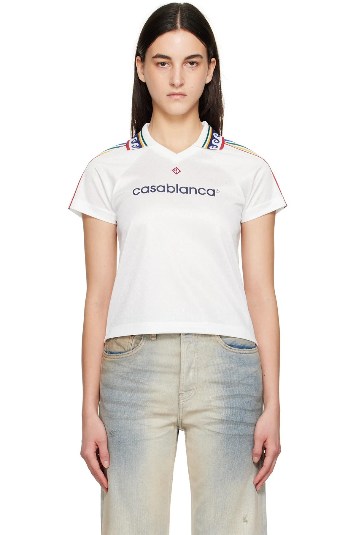 White Jacquard Monogram Football T-shirt
