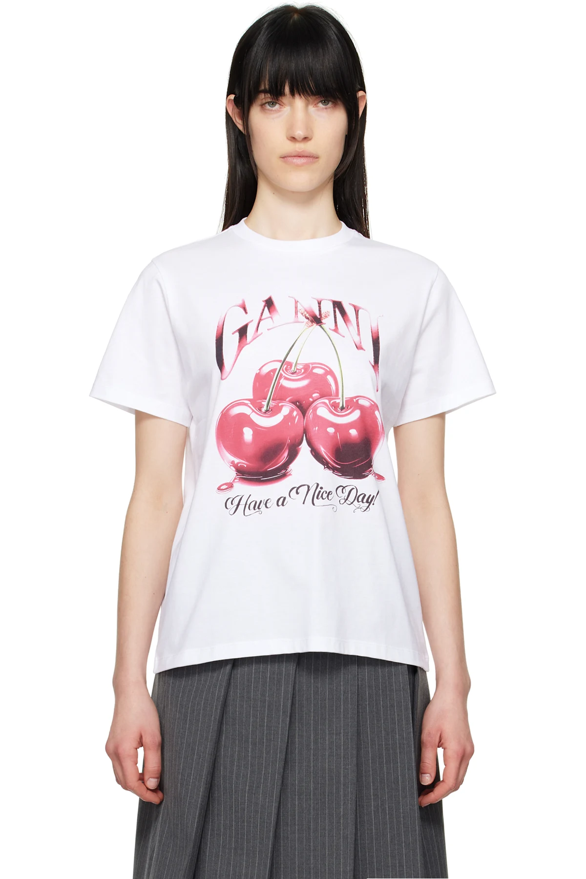 White Basic Jersey Cherry Relaxed T-shirt