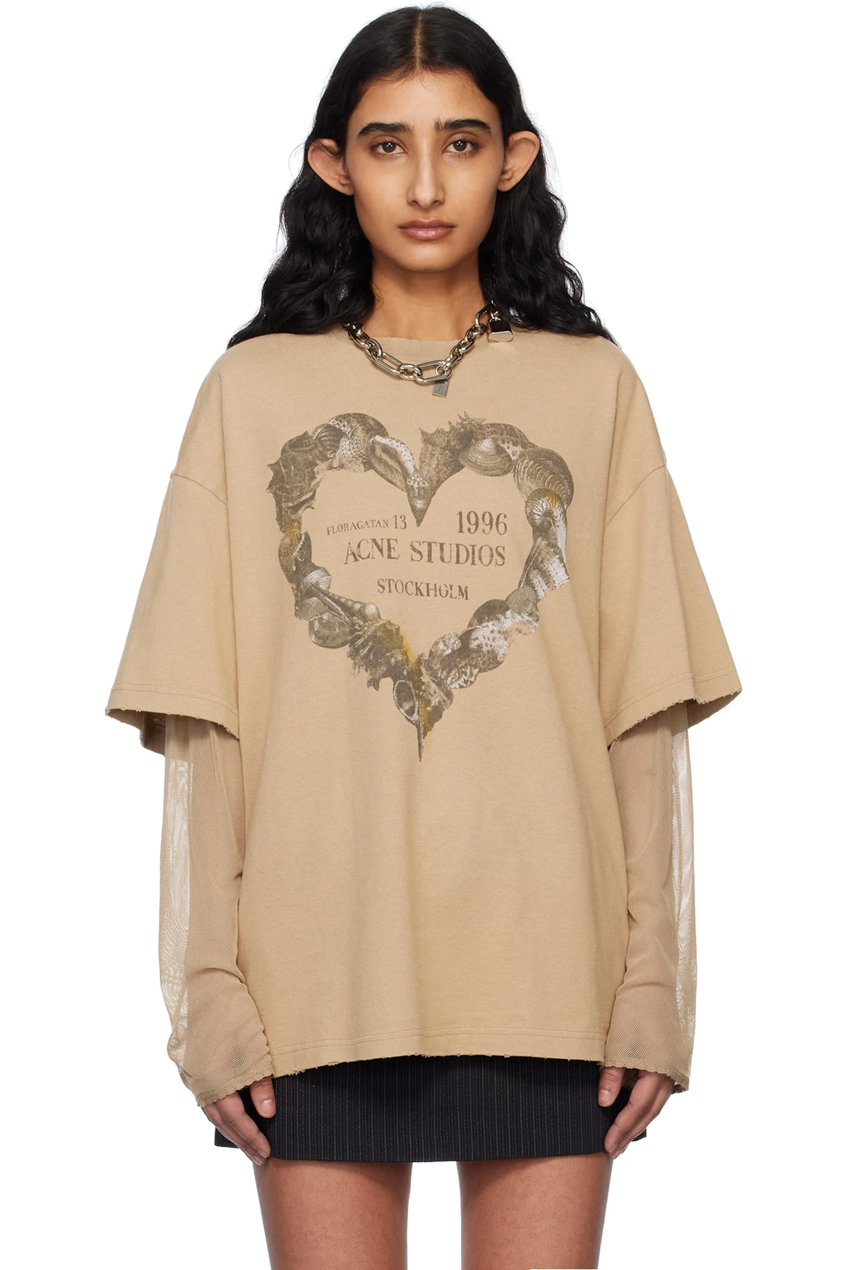 Beige Layered Print T-shirt