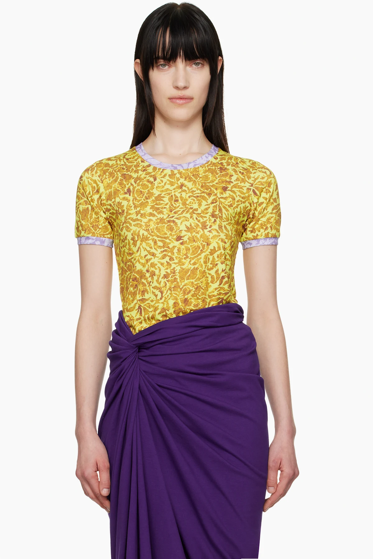 Yellow & Purple Printed Contrast T-shirt