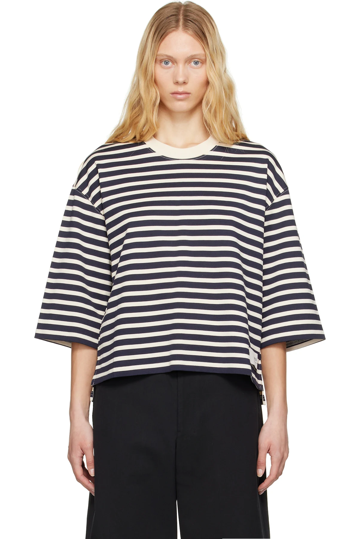 Navy & Off-White Loose Striped T-shirt