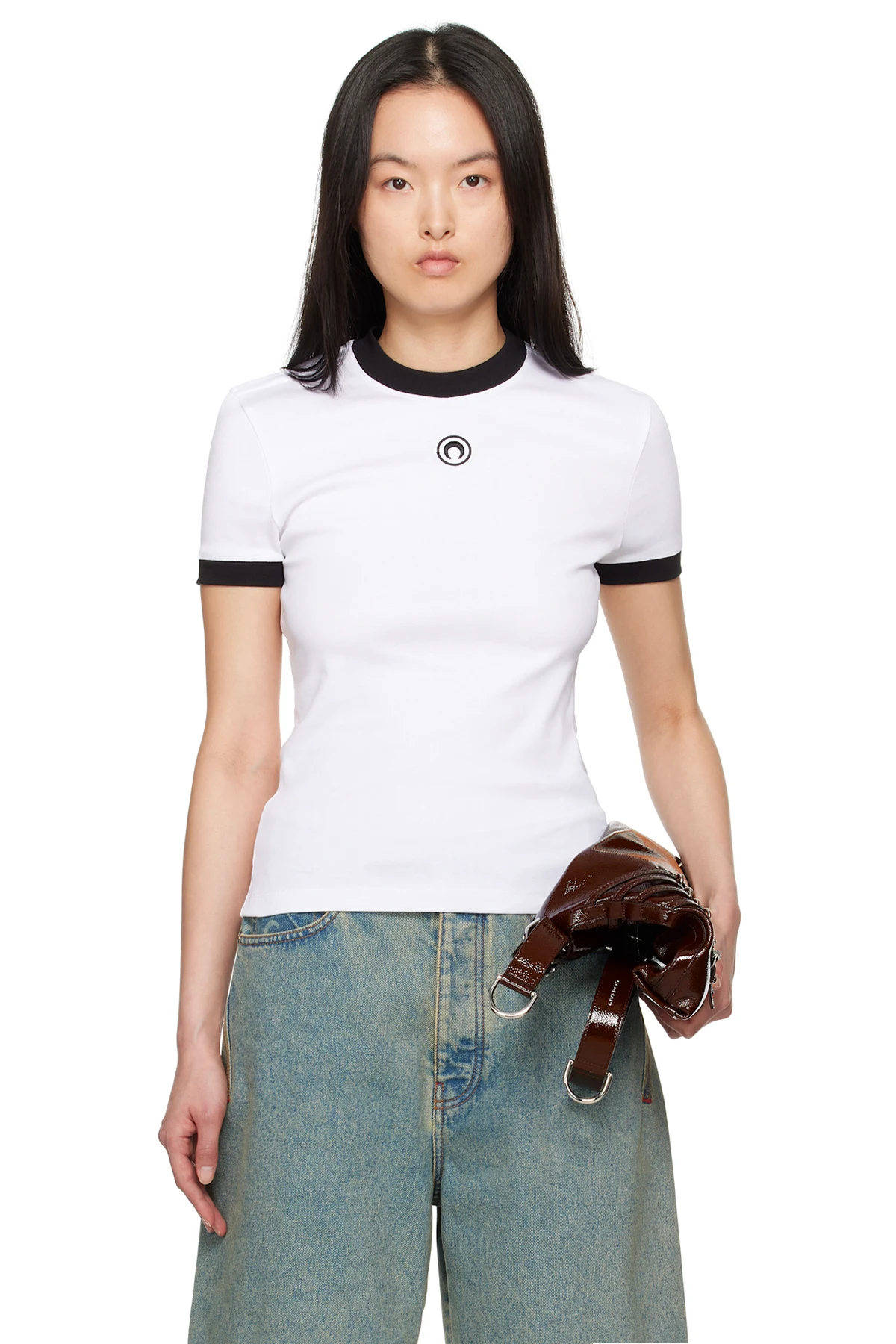 White Moon Logo Jersey Fitted T-Shirt