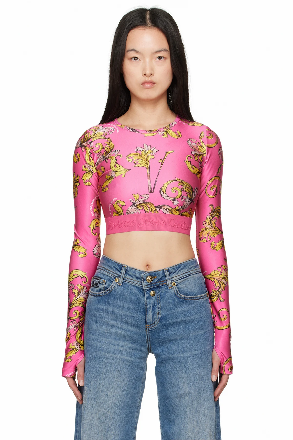 Pink Outline Barocco Crop T-shirt