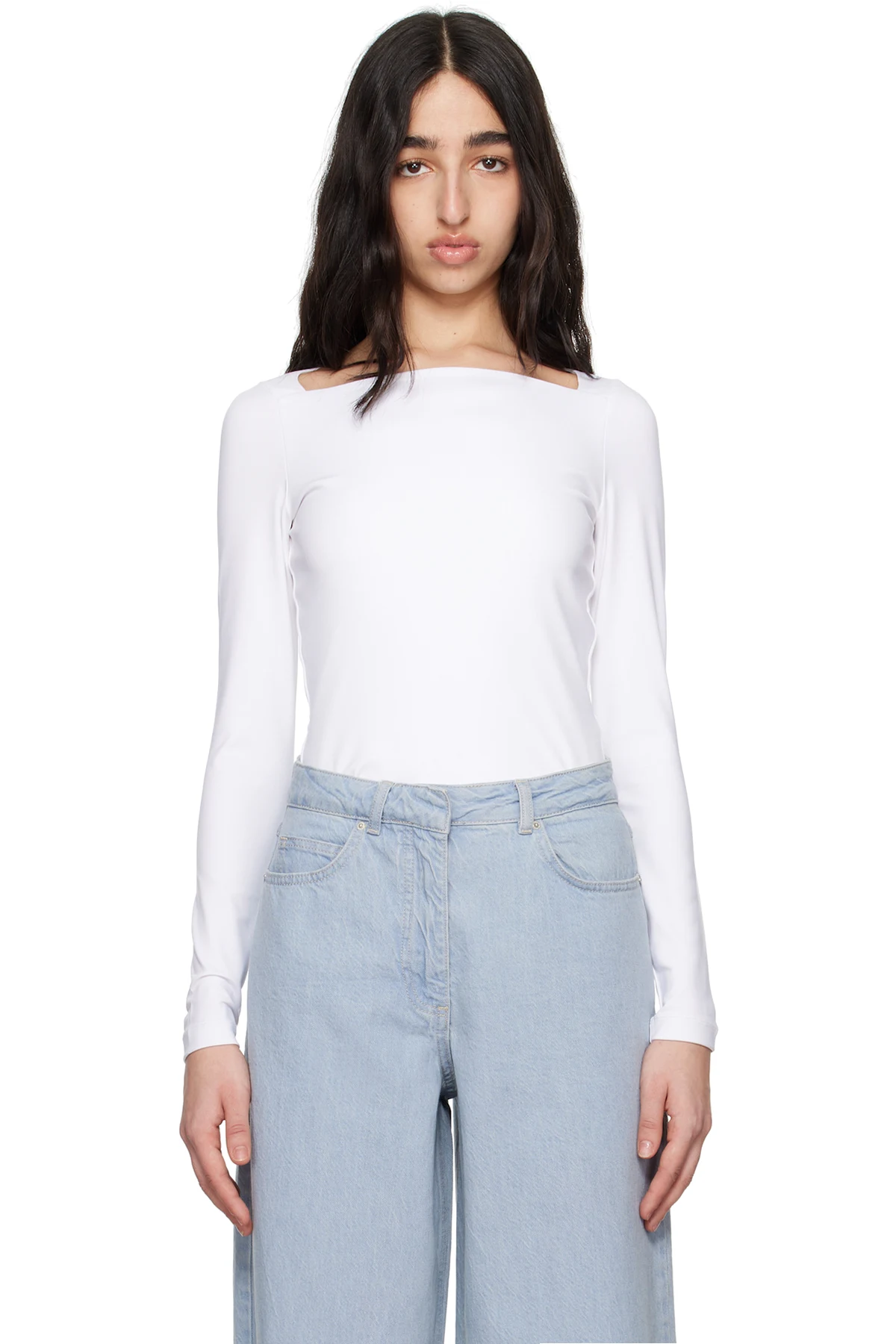 White Long Sleeve Jersey Top