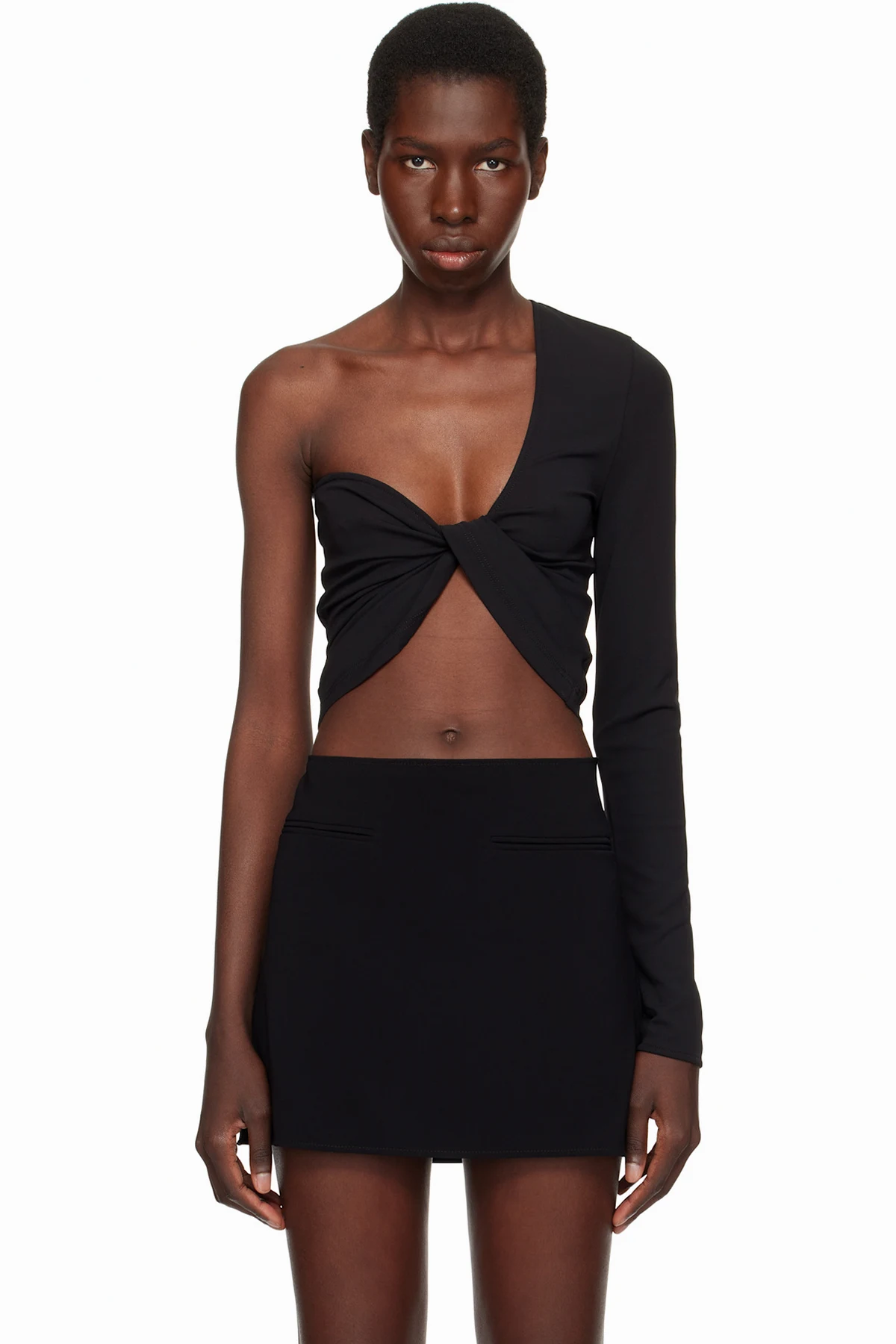 Black Twist Asymmetrical Cropped Top