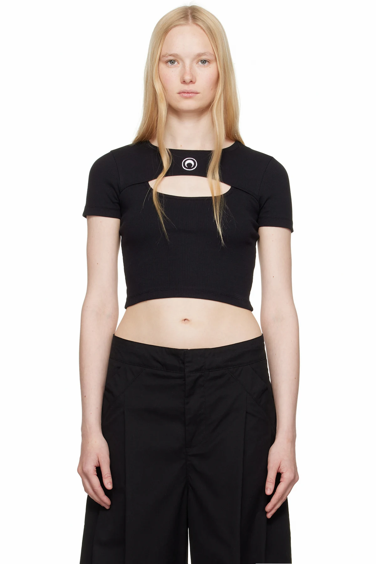 Black Moon Logo Ribbed Jersey Cut-Out T-shirt