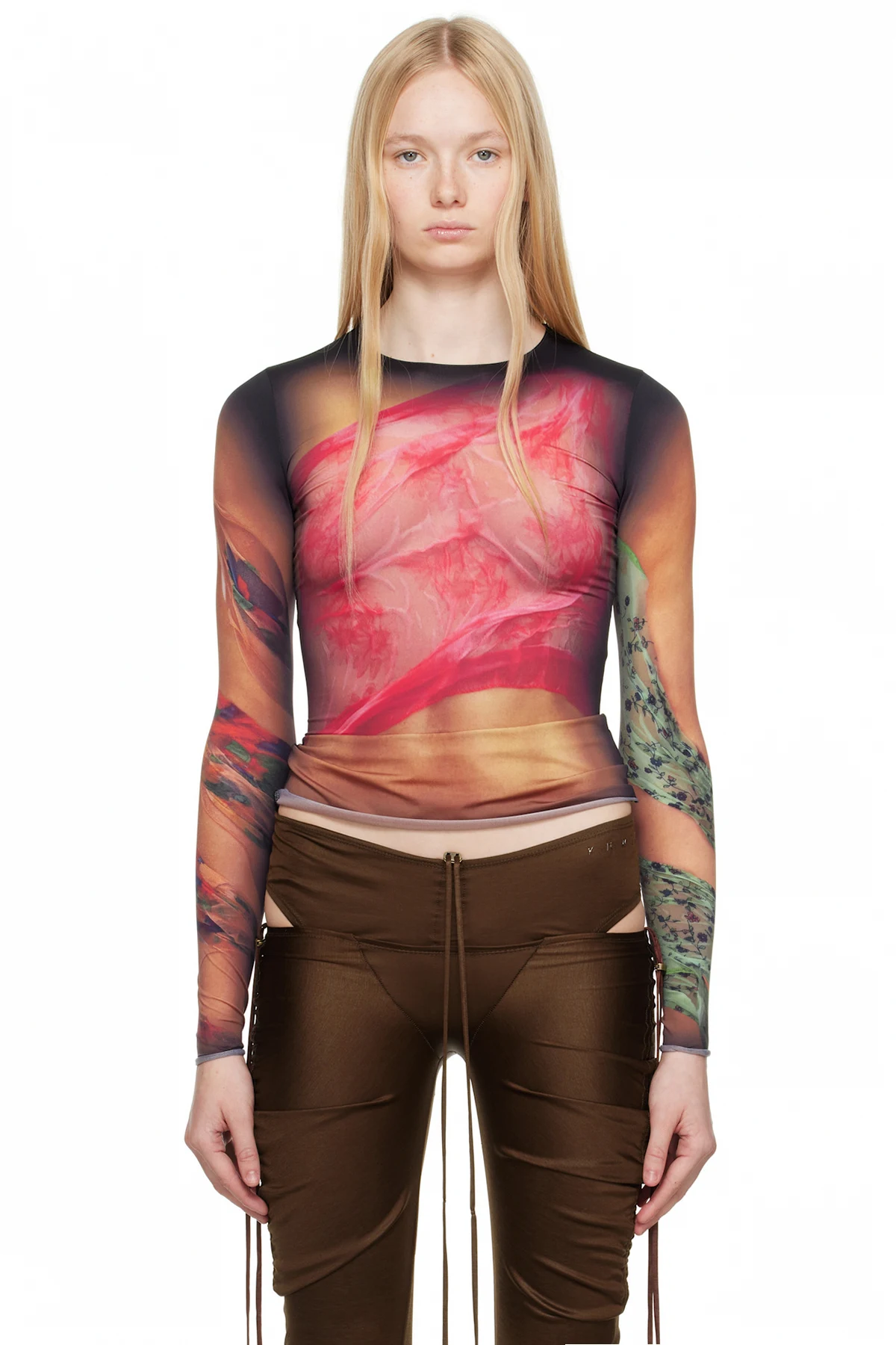 Brown Recycled Draped Statue Jersey Second Skin T-shirt