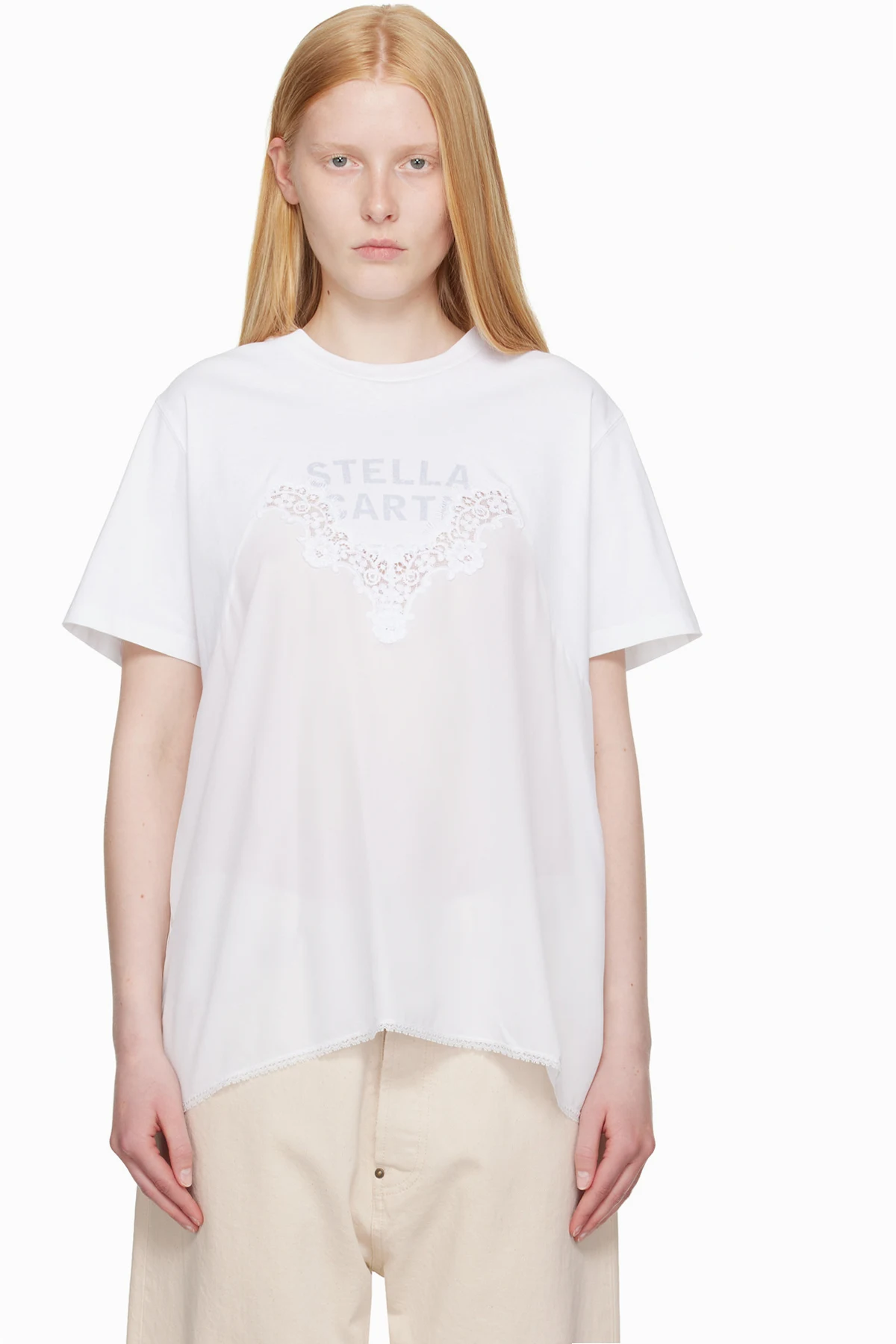 White Lace Slip Jersey T-shirt