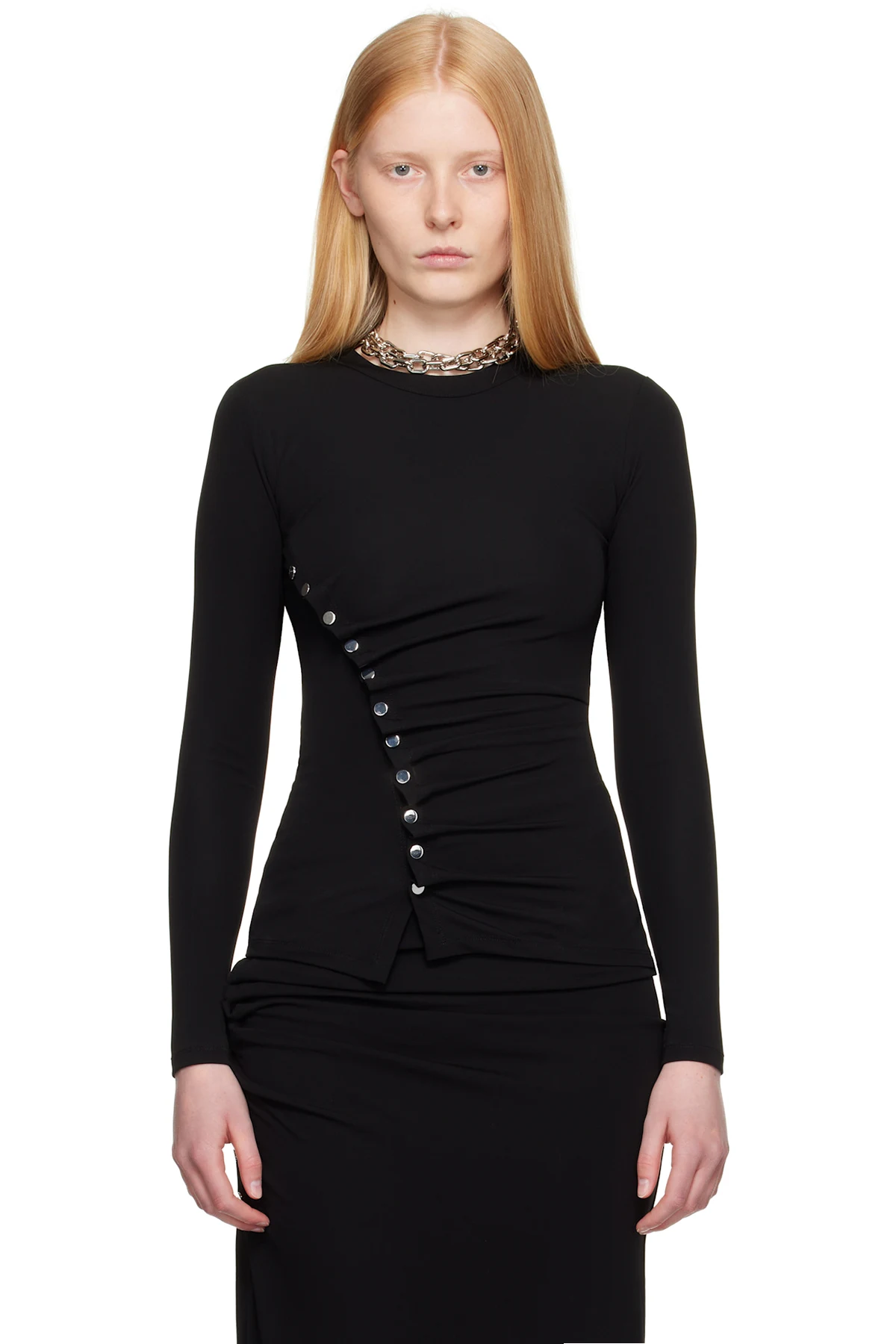 Black Drapé Pression Jersey Top
