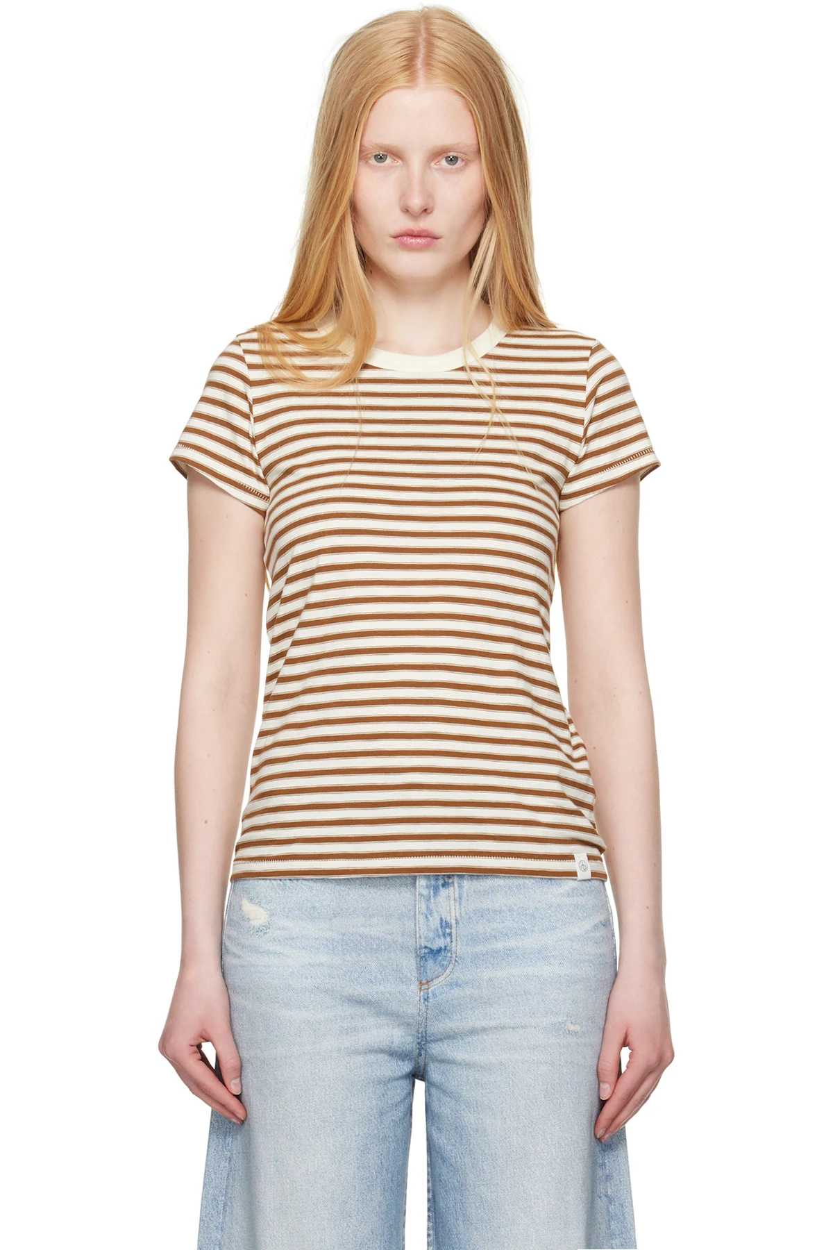 Beige & Brown 'The Slub Striped' T-shirt
