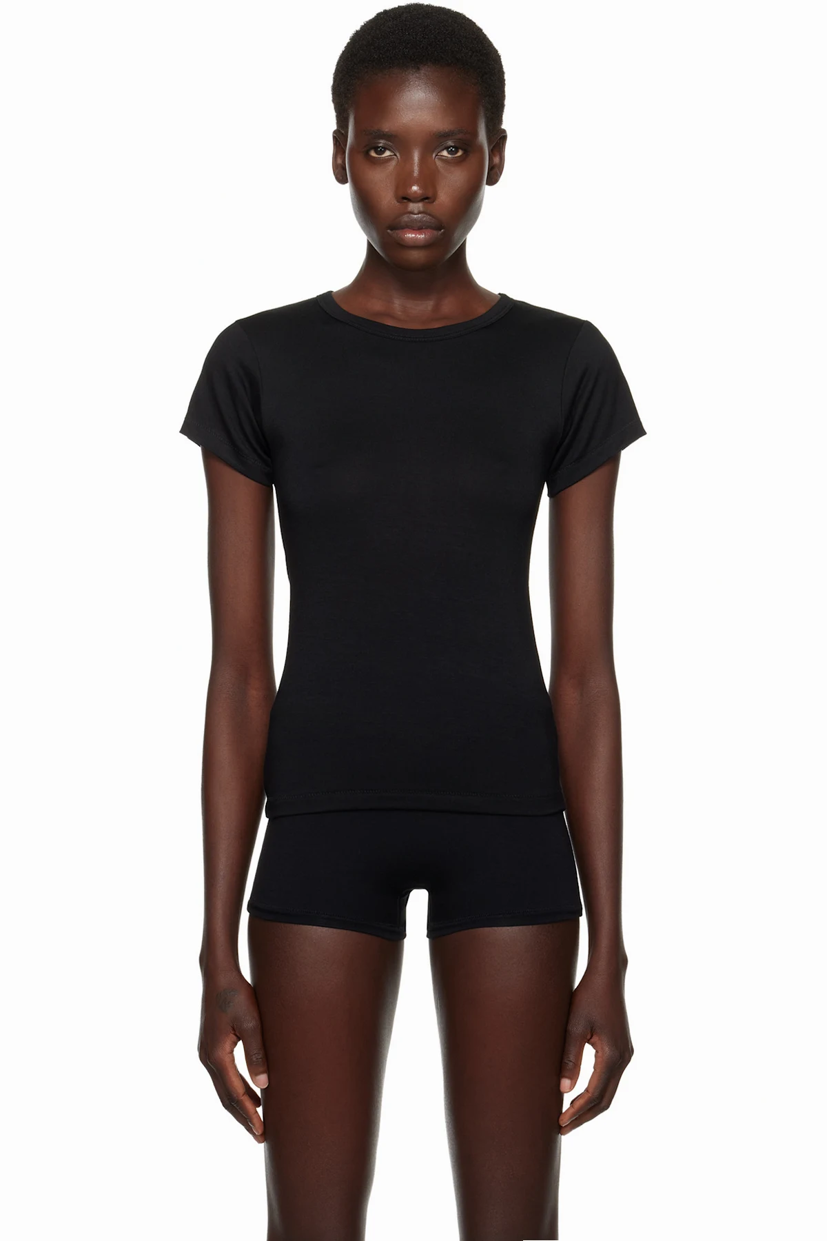 Black Fitted Crewneck Short Sleeve T-shirt