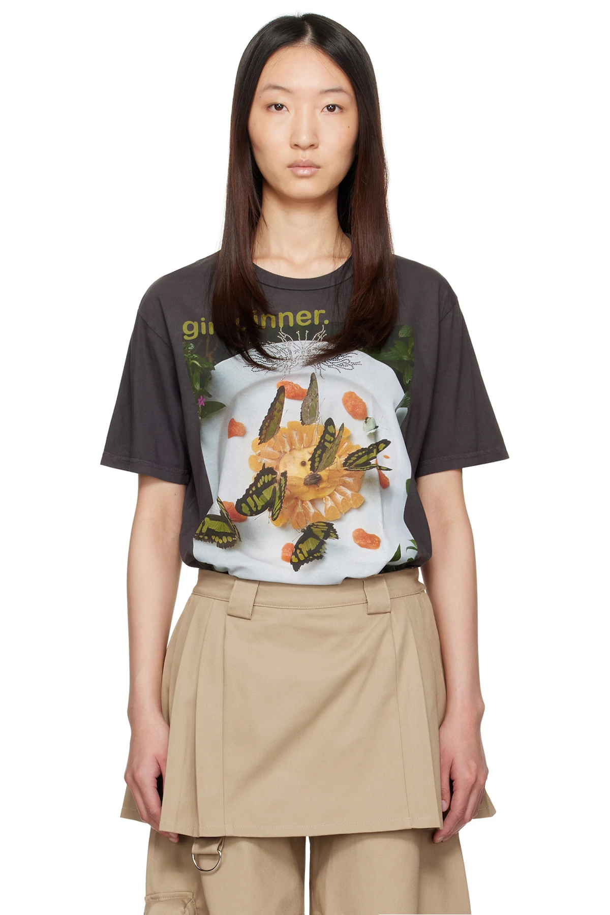 Gray 'Girl Dinner' Rhinestone T-shirt